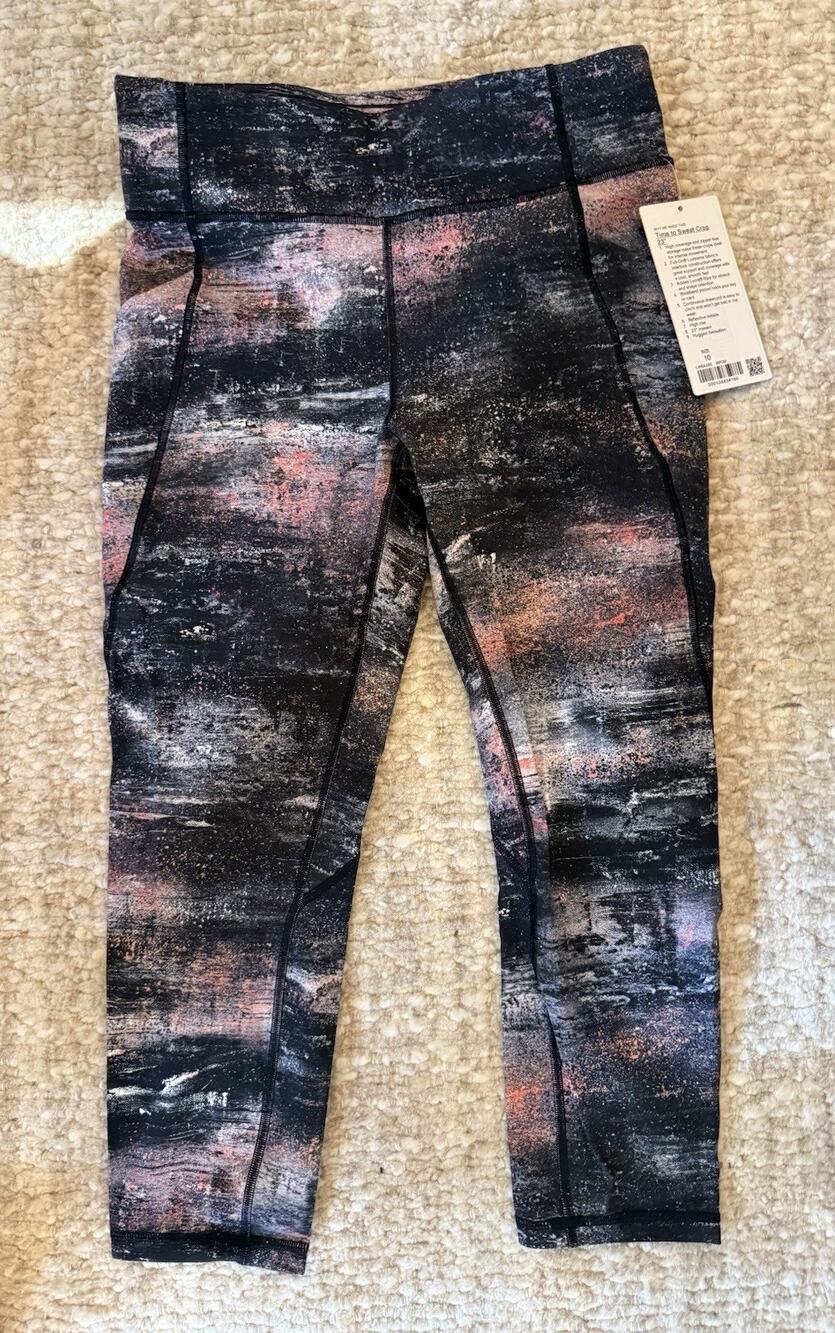 Lululemon Time To Sweat Crop 23”-NWT-Size 10-Azurite Poppy Coral Multi